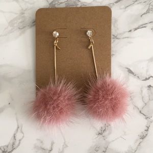 Dusty Pink Pom Pom Earrings